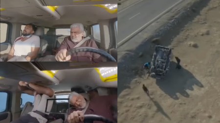 Screenshots from the daredevil stunt of Ajith Kumar (Image_ Lyca Productions_Instagram)